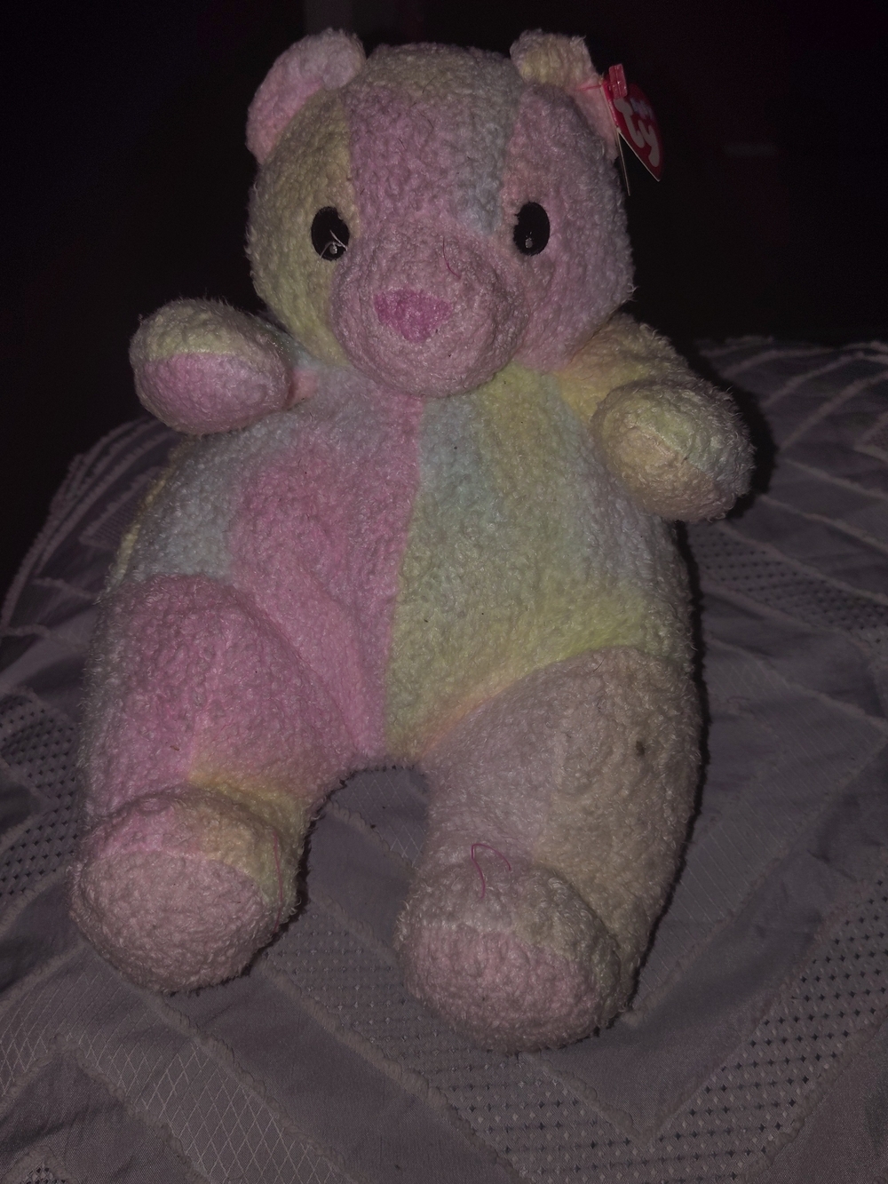 VINTAGE 1999 TY BEARBABY PASTEL BEAR RATTLE STUFFED ANIMAL PLUSH W/ TAG